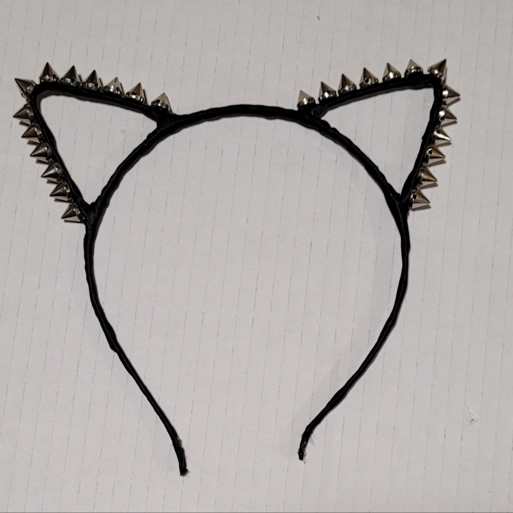 Black Silver Spiked Cat Ear Gothic Headband